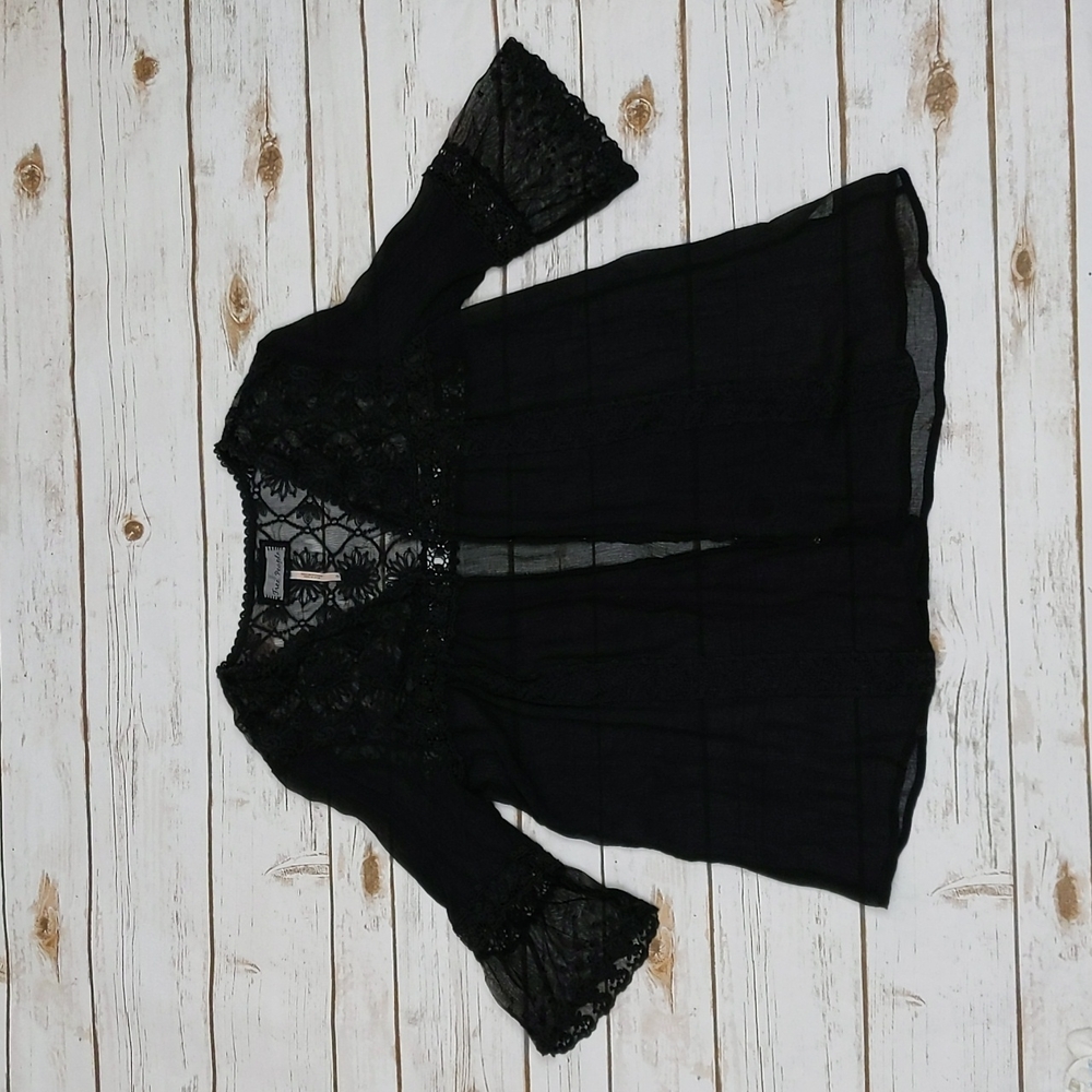 Free People Black Lace Blouse/Cover-up S